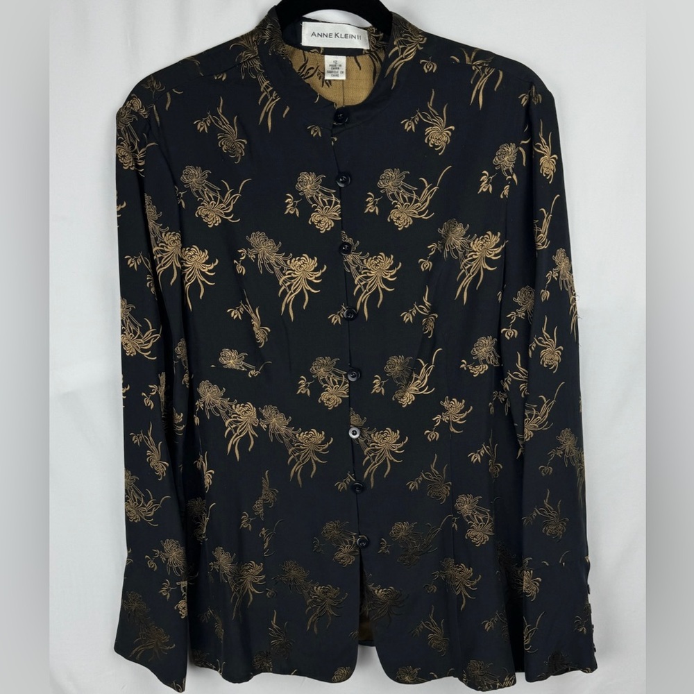Anne Klein Black and Gold Floral Button Up - Super Soft Material